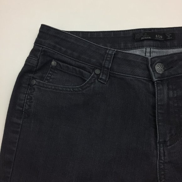 PRANA Dark Gray Wash Organic Cotton Blend 5 Pocket Logo Hardware Denim Jeans - Picture 5 of 10